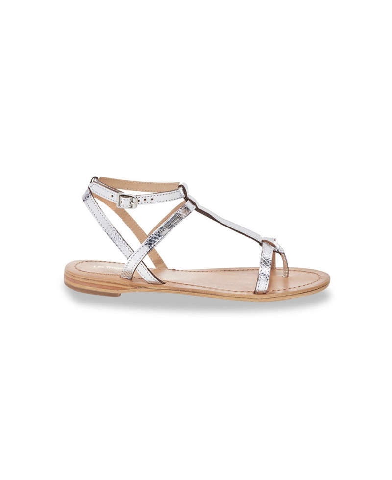 Sandales à entre-doigts Les Tropeziennes HILAN Cuir Ankle-strap Argent Serpent Femme|SFAO-10780108